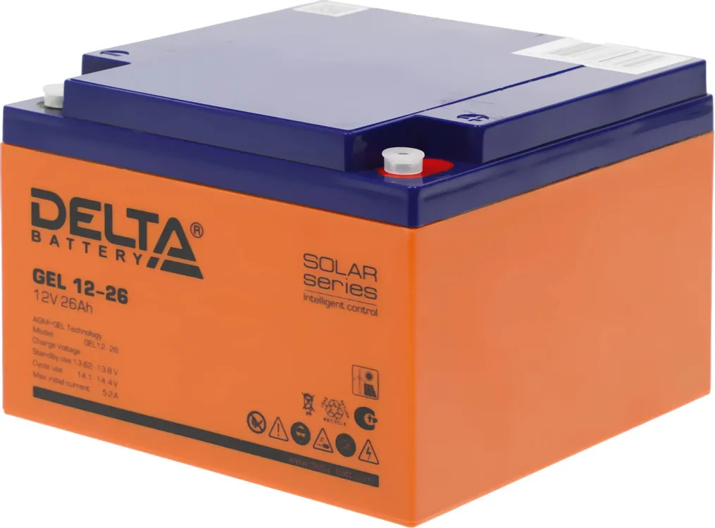 картинка Батарея аккумуляторная Delta GEL 12-26 напряжение 12В, емкость 26Ач (174х166х125мм) от магазина КомпьютерЦентр