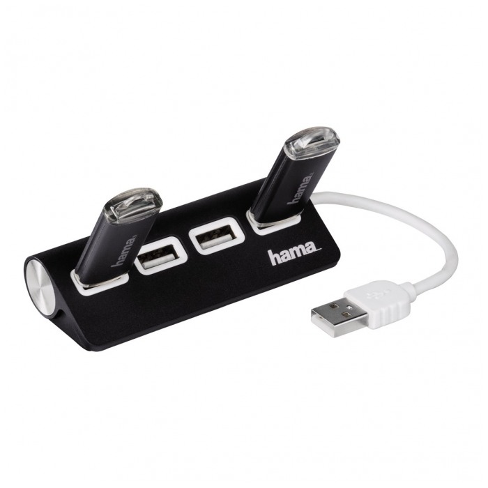картинка HUB USB HAMA 4-port TopSide USB 2.0 Black (12177) от магазина КомпьютерЦентр