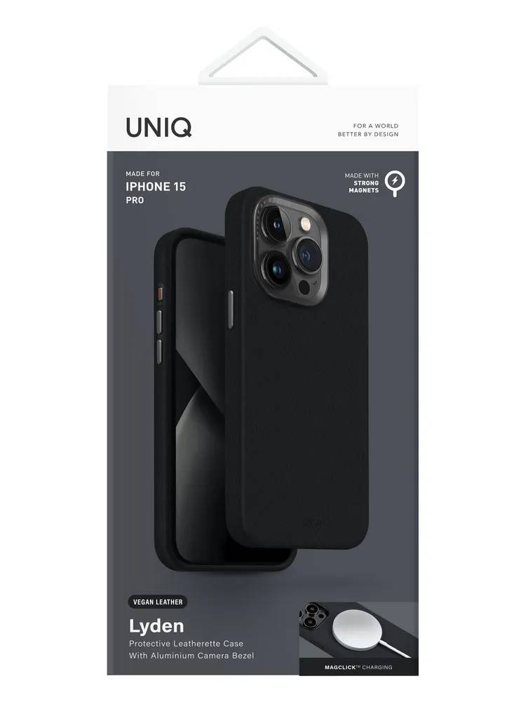 картинка Чехол из искусственной кожи Uniq HYBRID LYDEN (MagSafe) для iPhone 15 Pro 6.1'', черный (Black) IP6.1P(2023)-LYDMBLK от магазина КомпьютерЦентр