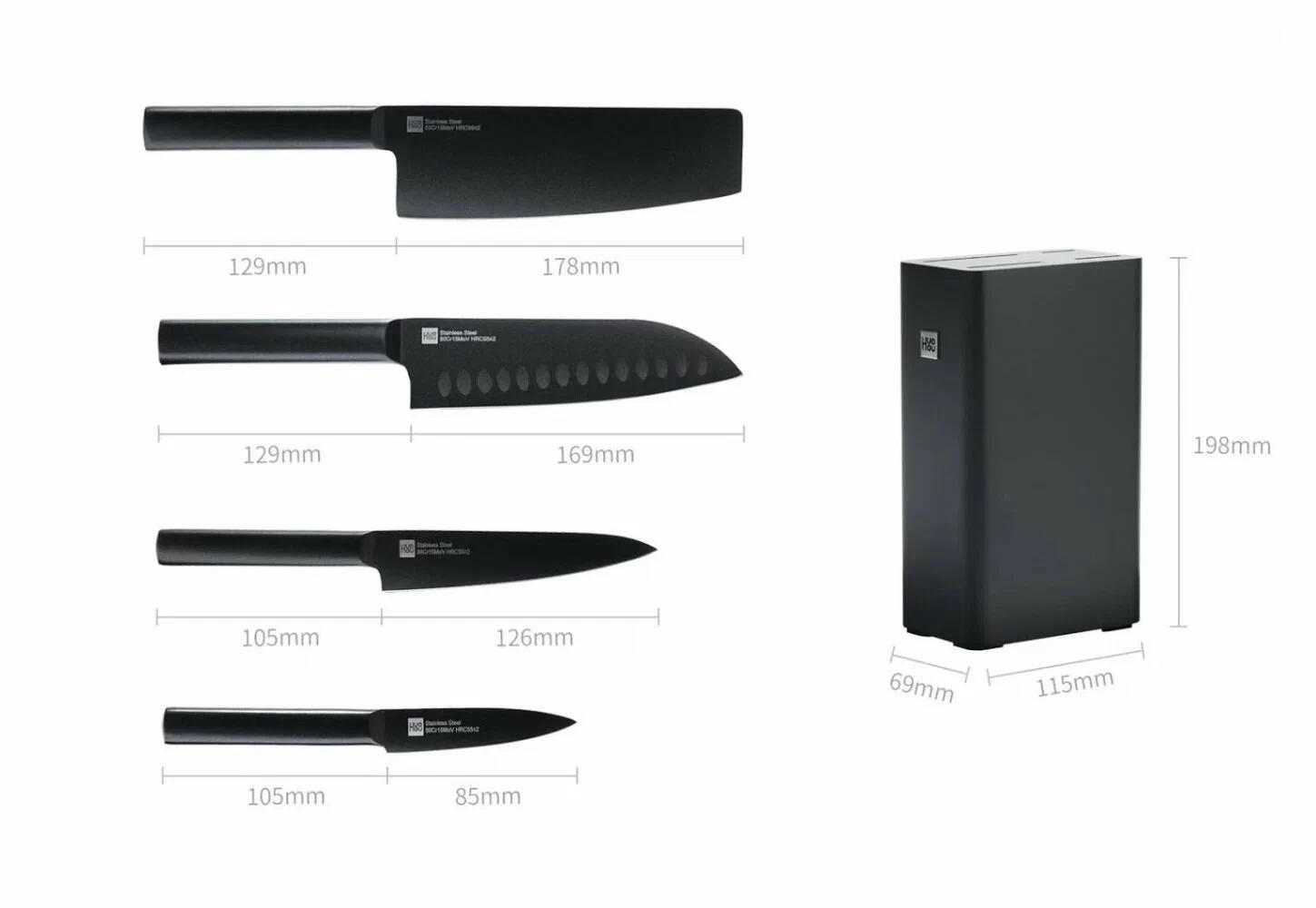 картинка Набор ножей Xiaomi HuoHou Heat Cool Black Non-stick Knife Set HU0076 Black от магазина КомпьютерЦентр