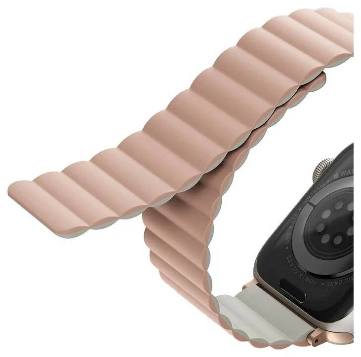 картинка Ремень силиконовый Uniq REVIX для Apple Watch 41/ 40/ 38, цвет розовый/ бежевый (41MM-REVPNKBEG) от магазина КомпьютерЦентр