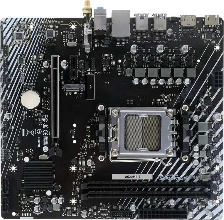 картинка Материнская плата Biostar A620MS-E AM5, AMD A620, 2x DDR5, Micro-ATX от магазина КомпьютерЦентр