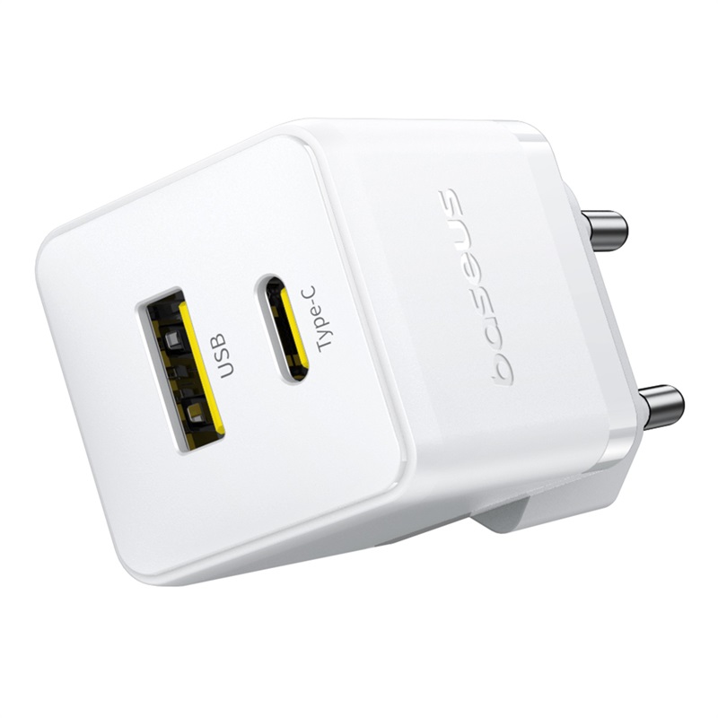 картинка СЗУ Baseus Palm Fast Charger C+U 20W EU Moon White (with Cable USB-C to USB-C 60W) от магазина КомпьютерЦентр