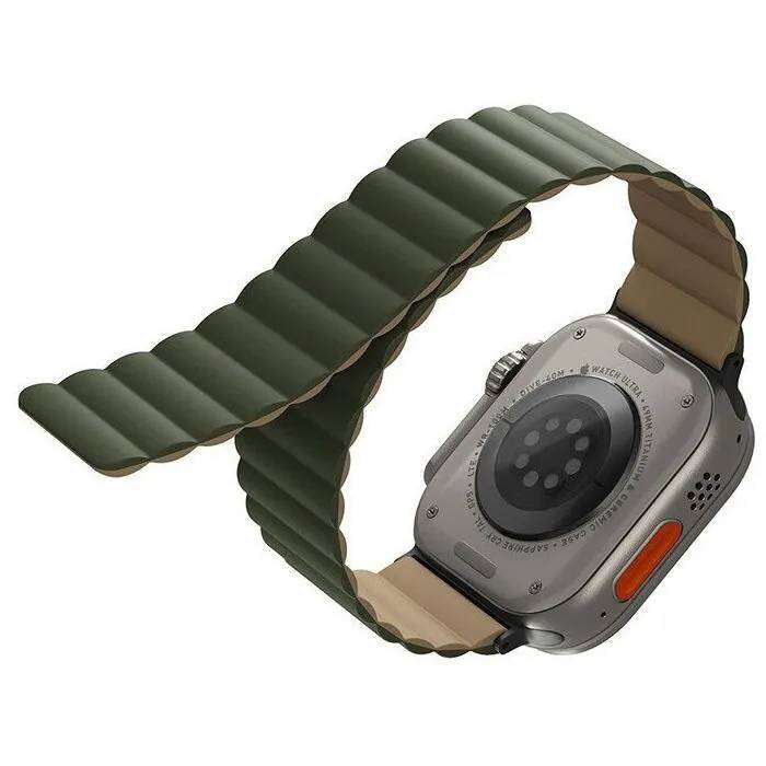 картинка Ремень силиконовый Uniq REVIX для Apple Watch 49/ 45/ 44/ 42 MOSS GREEN/ TAN (49MM-REVMGRNTAN) от магазина КомпьютерЦентр