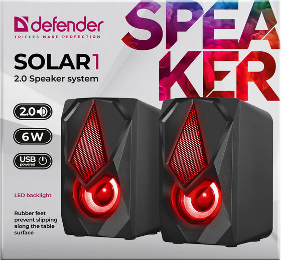 картинка Акустика Defender Solar 1, 2.0, 6Вт, подсветка, USB (65401) от магазина КомпьютерЦентр