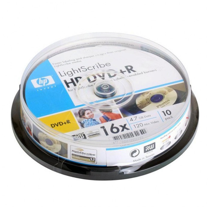 картинка Диски HP DVD+R 4.7GB LightScribe 16x 10pcs Cake Box от магазина КомпьютерЦентр
