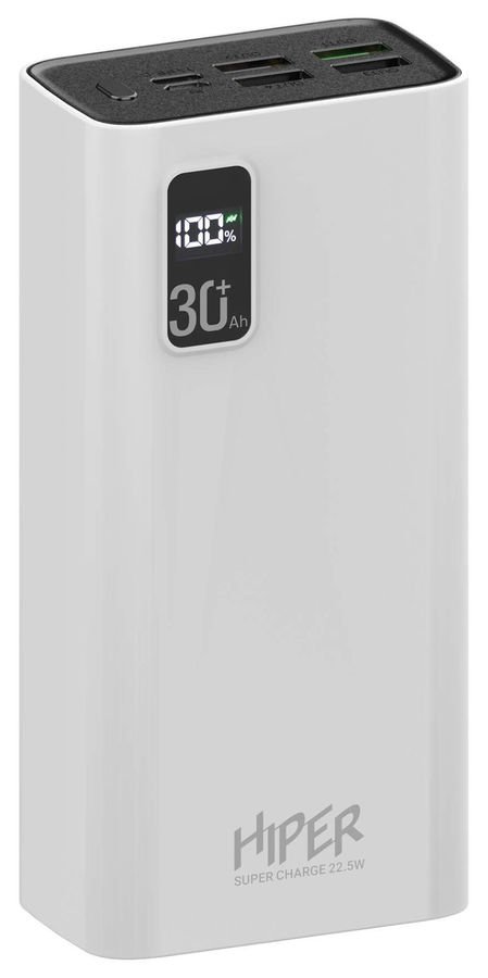 картинка Дополнительный внешний аккумулятор Hiper Fast 30000 30000mAh 5A QC PD 4xUSB White от магазина КомпьютерЦентр