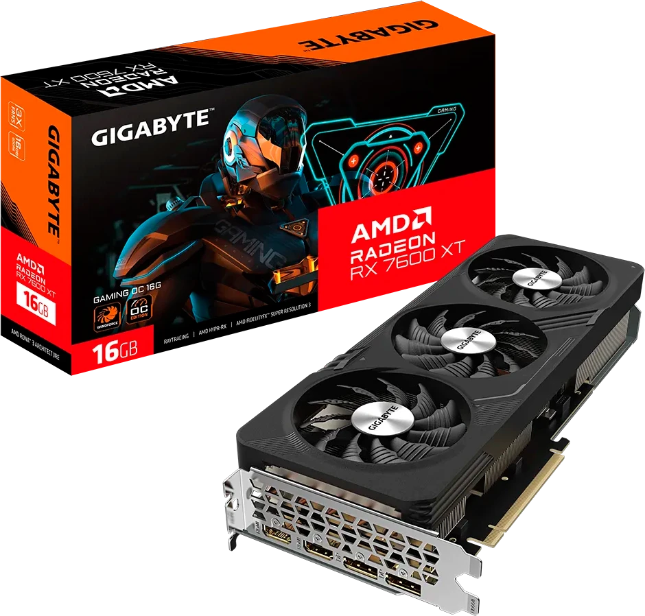 картинка Видеокарта 16Gb GDDR6 AMD Radeon RX7600XT GAMING OC Gigabyte 128bit (2470/ 18000) (GV-R76XTGAMING OC-16GD) от магазина КомпьютерЦентр