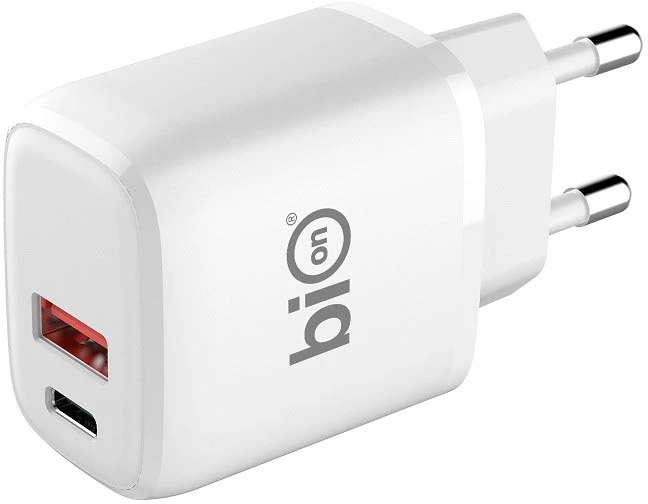 картинка Сетевое зарядное устройство Bion USB-A + USB-C, PowerDelivery, 18 Вт, белый (BXP-ADP-PD-AC-18W) от магазина КомпьютерЦентр