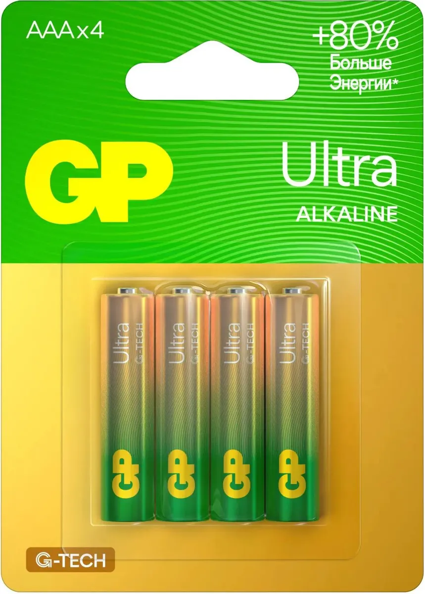 картинка Батарейки GP Ultra Alkaline (4шт) блистер GP 24AUA21-2CRSBC4 от магазина КомпьютерЦентр