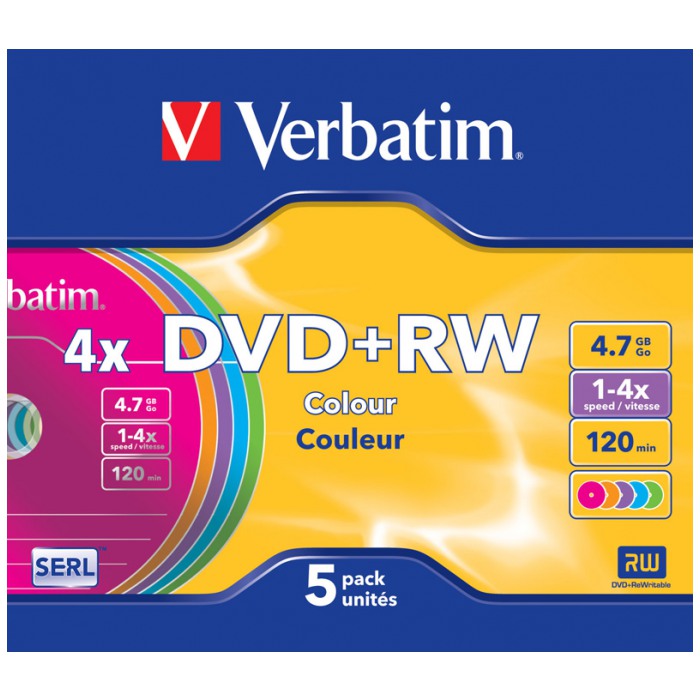 картинка Диск Verbatim DVD+RW 4.7Gb 4x Slim Color от магазина КомпьютерЦентр