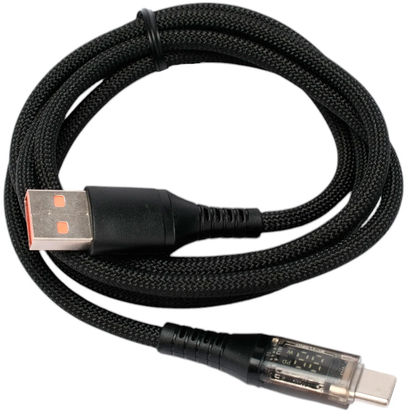 картинка Кабель USB 2.0 A->Type-C 1m CCP-USB2-AMCM-SCR-1M, Cablexpert, 6A, 66Вт, QC3.0, дисплей, оплетка, медь, 1м, черный от магазина КомпьютерЦентр