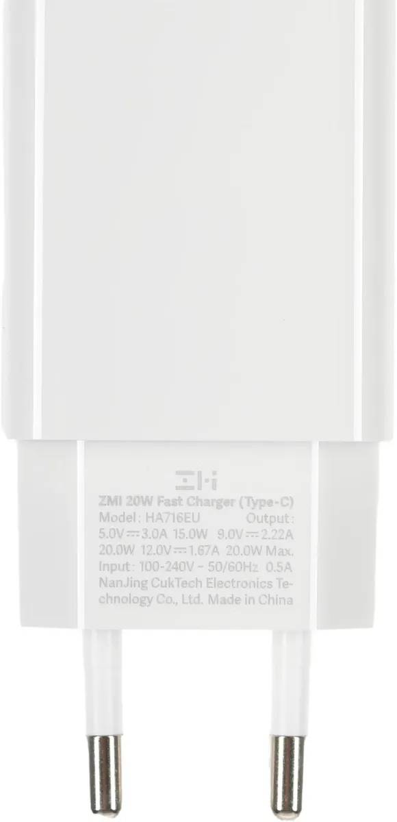 картинка Адаптер питания Xiaomi ZMI Type-C Power Adapter PD 20W HA716 White от магазина КомпьютерЦентр