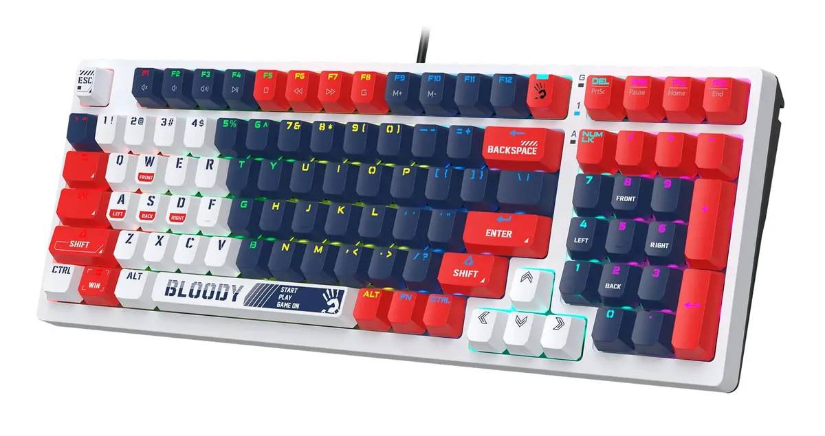 картинка Клавиатура A4Tech Bloody S98, белый/ синий, for gamer, LED (SPORTS NAVY) от магазина КомпьютерЦентр