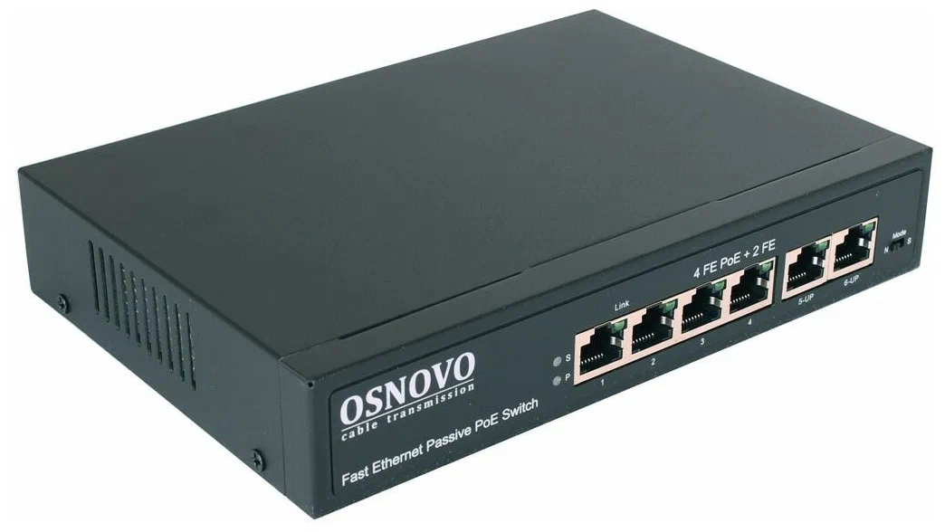 картинка Switch 6-port Osnovo SW-20600/ A(80W) 6x100Mb 4PoE+ 80W неуправляемый от магазина КомпьютерЦентр