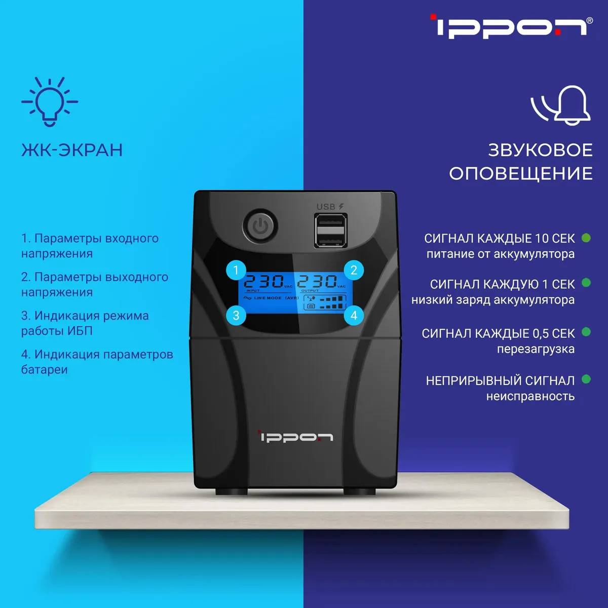 картинка ИБП Ippon Back Power Pro II Euro 650 360Вт 650ВА черный 1005511 от магазина КомпьютерЦентр