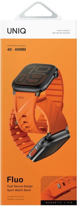 картинка Ремень каучуковый универсальный Uniq FLUO для Apple Watch 40-49, цвет оранжевый (VOLT ORANGE) (49-40MM-FLUOVORG) от магазина КомпьютерЦентр