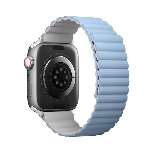 картинка Ремень силиконовый Uniq REVIX для Apple Watch 41/ 40/ 38, цвет белый/ голубой (41MM-REVWHTBLU) от магазина КомпьютерЦентр