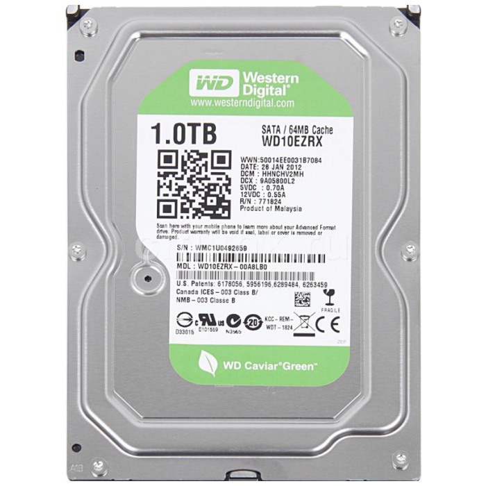 картинка Жесткий диск Western Digital 1Tb Caviar Green 3.5″ 64Mb 5400rpm SATA3 (WD10EZRX) от магазина КомпьютерЦентр