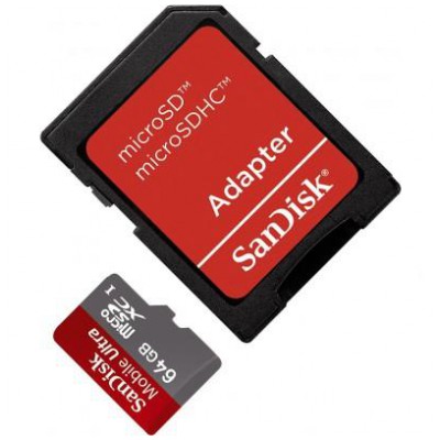 картинка Карта памяти SanDisk 64Gb microSDXC Ultra UHS-I + SD adapter (SDSDQU-064G-U46A) от магазина КомпьютерЦентр
