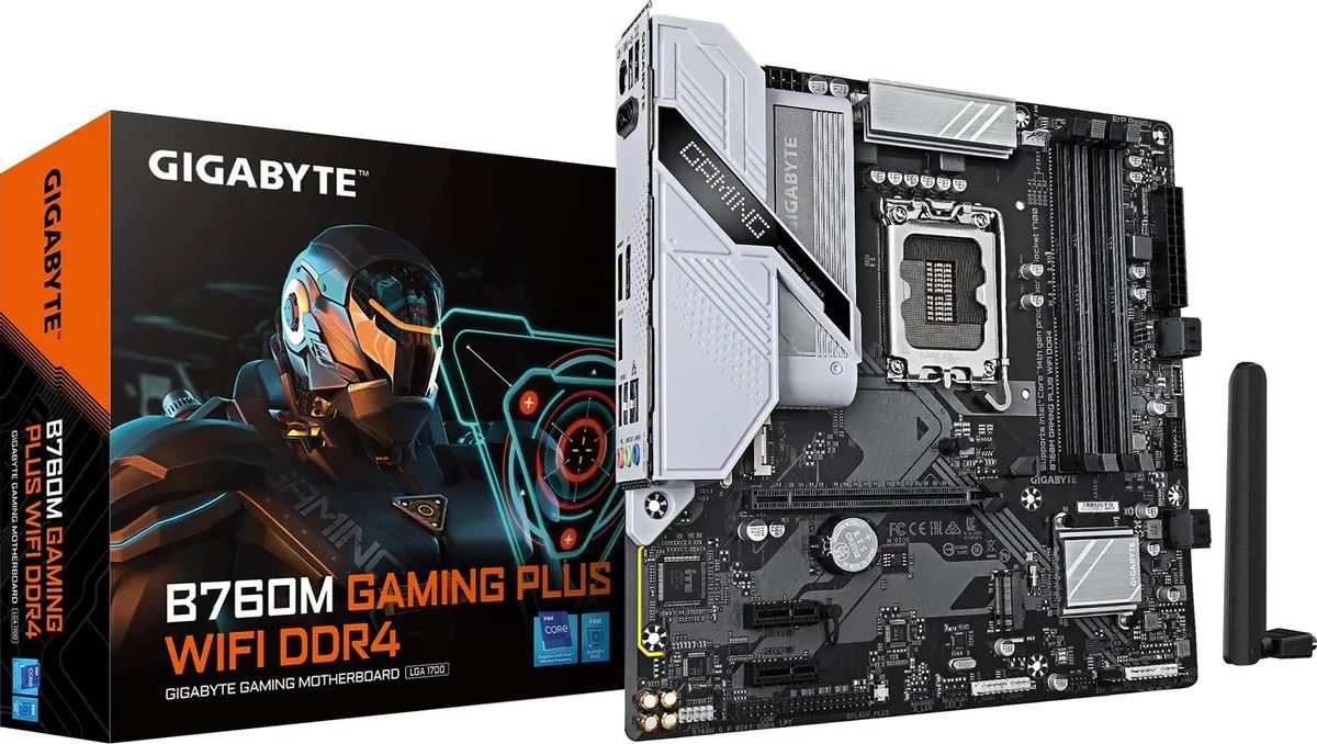 картинка Материнская плата Gigabyte B760M GAMING PLUS WIFI DDR4, LGA1700, Intel B760, 4xDDR4, 4xSATA, 2xM.2, 1xPCIe 4.0 x16, DisplayPort, HDMI, 1x1Gb LAN, USB, 3x3.5 мм, 7.1, microATX от магазина КомпьютерЦентр