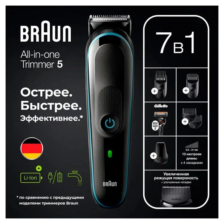 картинка Триммер Braun 7-in-1 + бритва Gillette (MGK5345+GIL) от магазина КомпьютерЦентр