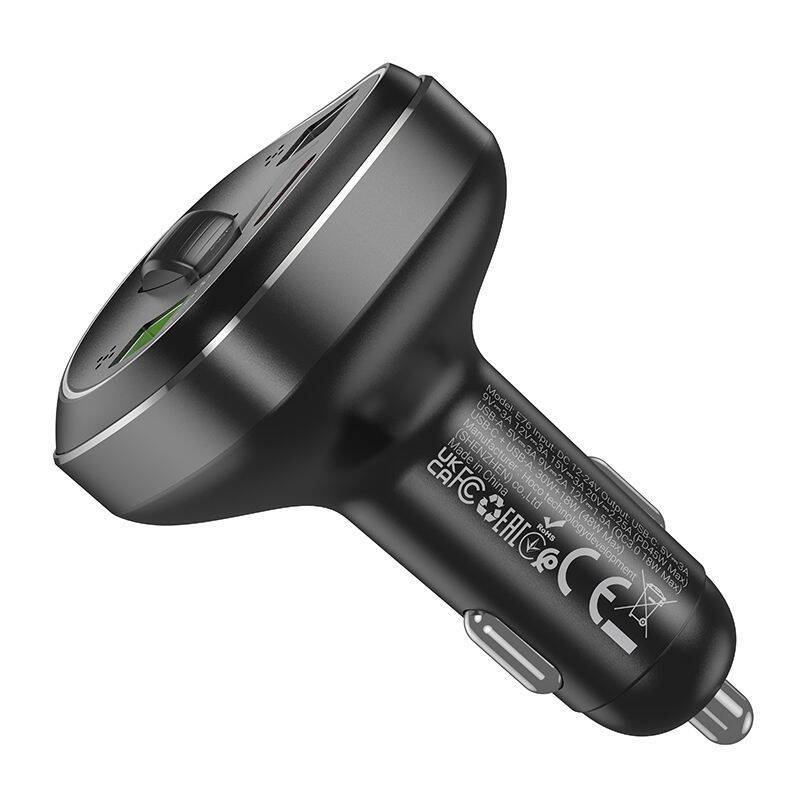 картинка Modulator HOCO E76 Pole PD45W+QC3.0 car BT FM transmitter obsidian black от магазина КомпьютерЦентр