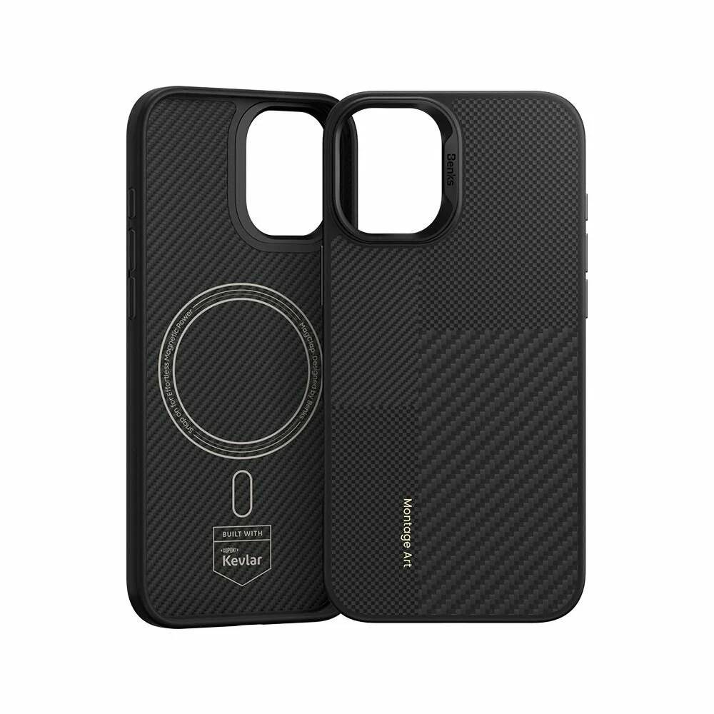 картинка Чехол Benks Montage ArmorPro Case built with Kevlar для iPhone 16 6.1'', цвет черный кевлар (600D+1500D) от магазина КомпьютерЦентр