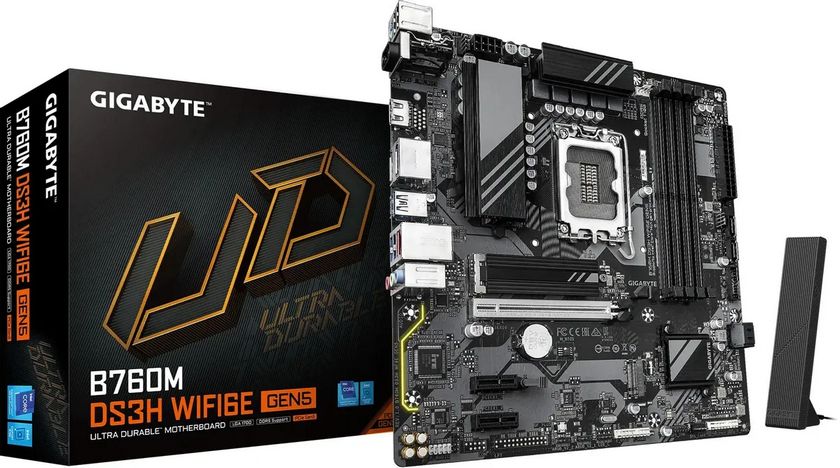 картинка Материнская плата Gigabyte B760M DS3H WF6E GEN5 Soc-1700 Intel B760 4xDDR5 mATX AC`97 8ch(7.1) 2.5Gg RAID+HDMI+DP от магазина КомпьютерЦентр