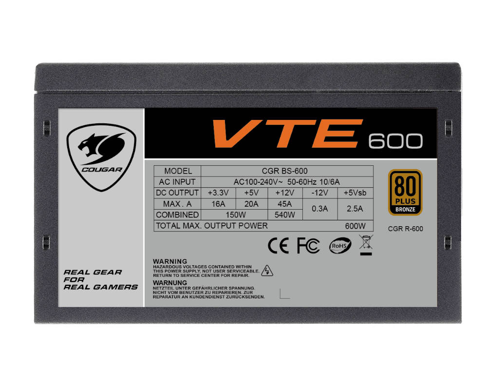 картинка Блок питания Cougar VTE 600W CGR (BS-600) от магазина КомпьютерЦентр