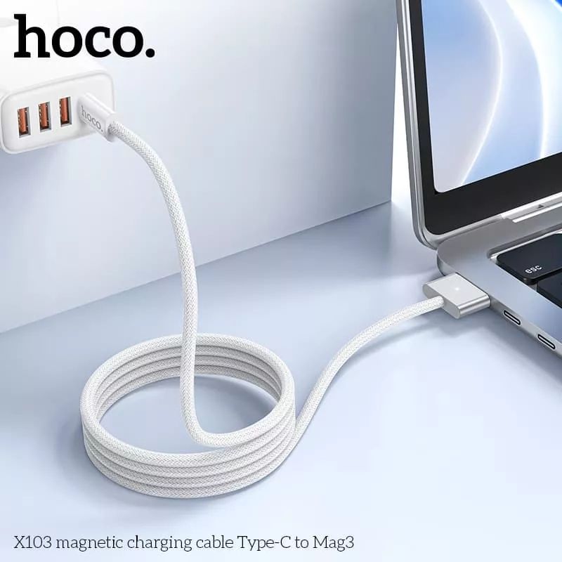 картинка Кабель для зарядки MacBook HOCO X103 Type-C to Mag3 140W 2м магнитный белый от магазина КомпьютерЦентр