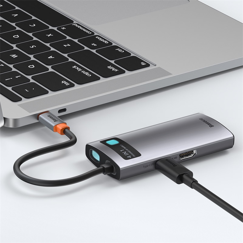 картинка Хаб Baseus Metal Gleam Series 4-in-1 USB2.0/ USB3.0/  4KHD/ Type-C Cray (CAHUB-CY0G) от магазина КомпьютерЦентр