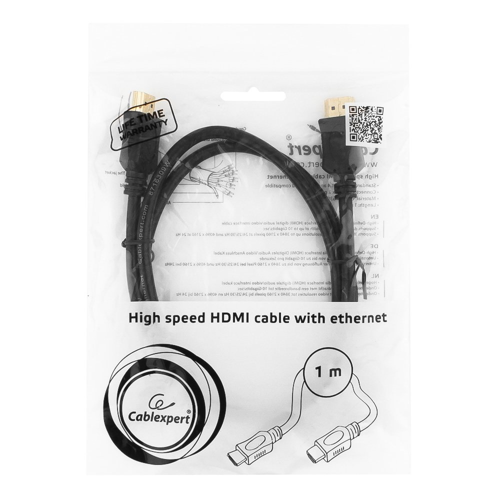 картинка Кабель HDMI Cablexpert CC-HDMI4L-1M, 1м, v2.0, 19M/ 19M, серия Light, черный, позол.разъемы, экран от магазина КомпьютерЦентр