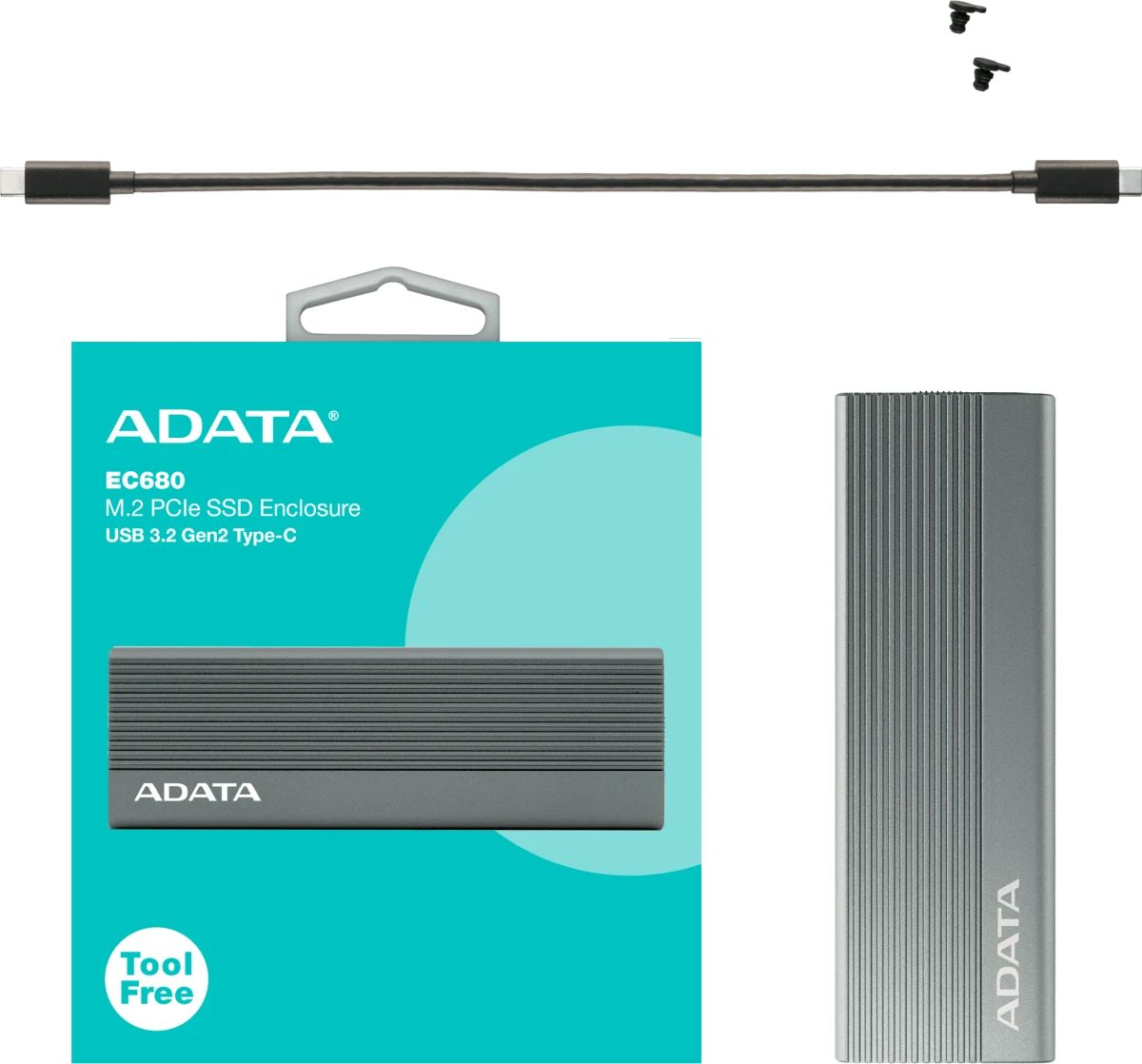 картинка Карман для HDD/ SSD AData External SSD Enclosure EC680 USB 3.2 Gen2, M.2, NVMe/ SATA, RGB, Titanium Grey, RTL (EC680-CCGY) от магазина КомпьютерЦентр