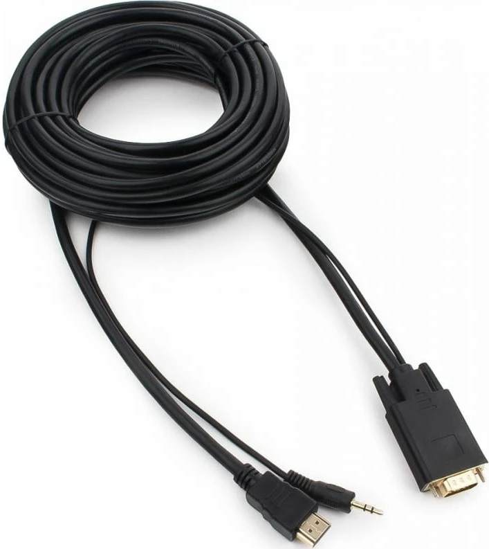 картинка Кабель Gembird-Cablexpert A-HDMI-VGA-03-10M, 19M/ 15M +3.5Jack медь, позол. контакты, 10м, черный от магазина КомпьютерЦентр