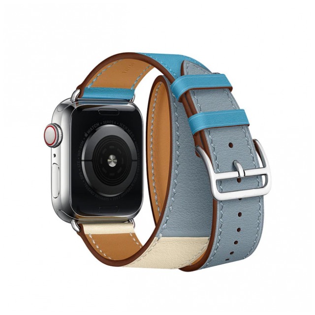 картинка Ремешок Hermes длинный (кожа) Bleu Lin Craie Bleu for Apple Watch 44mm and 42mm от магазина КомпьютерЦентр