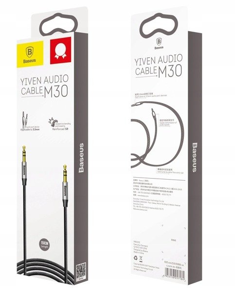 картинка Кабель аудио Baseus Yiven Audio Cable Male to male M30 1m Silver+Black (CAM30-BS1) от магазина КомпьютерЦентр