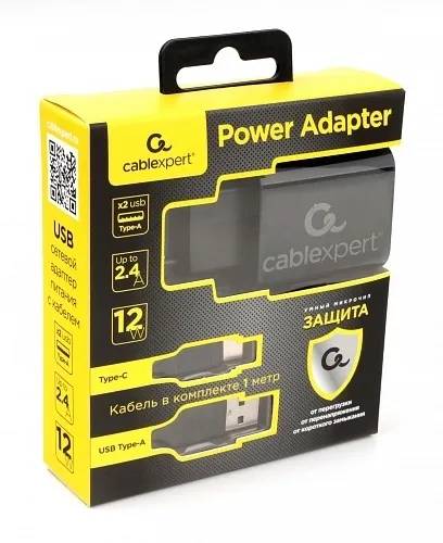 картинка Адаптер питания Cablexpert MP3A-PC-37 USB 2 порта, 2.4A, черный + кабель 1м Type-C от магазина КомпьютерЦентр