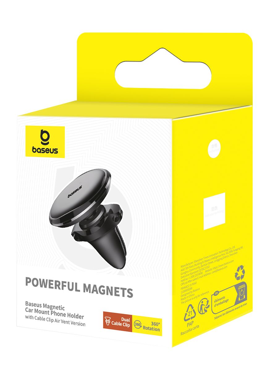 картинка Автодержатель Baseus Magnetic Air Vent Car Mount Holder with cable clip Black от магазина КомпьютерЦентр