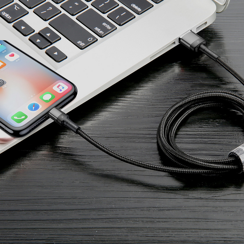 картинка Кабель Baseus Cafule Cable (special edition) USB For iP 1.5A 2M Grey+ Black от магазина КомпьютерЦентр