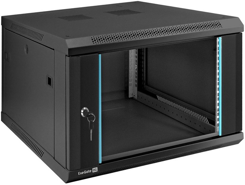 картинка Шкаф телекоммуникационный 19'' настенный 6U ExeGate EC-WM-6U.600.G.BLACK 600x600x370mm, пыле- и влагозащита IP23, черный RAL 9004 от магазина КомпьютерЦентр