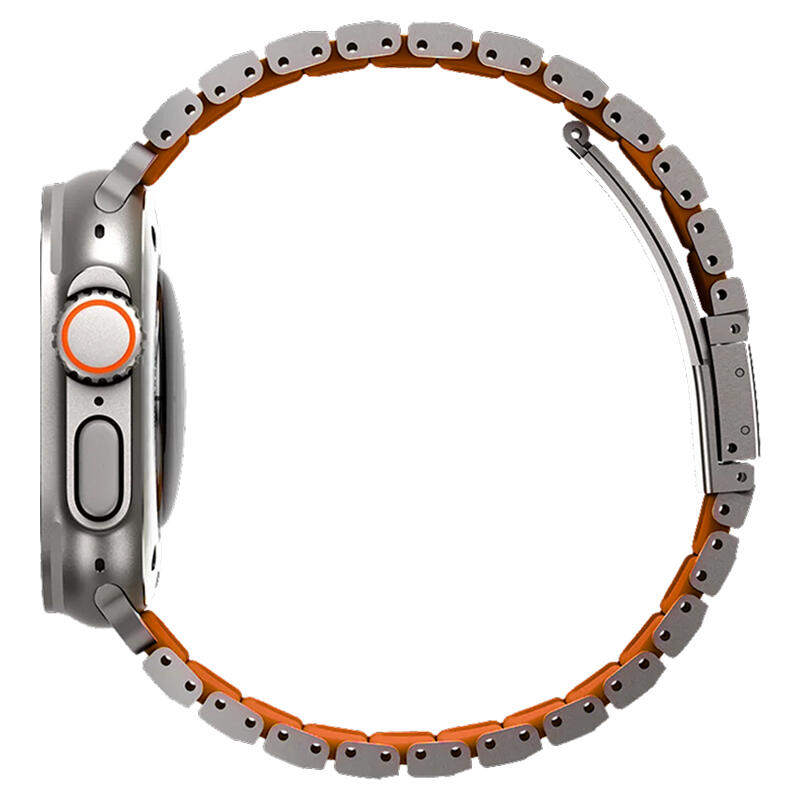 картинка Стальной ремень Uniq STROVA FLEX для Apple Watch 49/ 45/ 44/ 42, цвет натуральный титан/ оранжевый (TITANIUM SLIVER/ VOLT ORANGE) от магазина КомпьютерЦентр