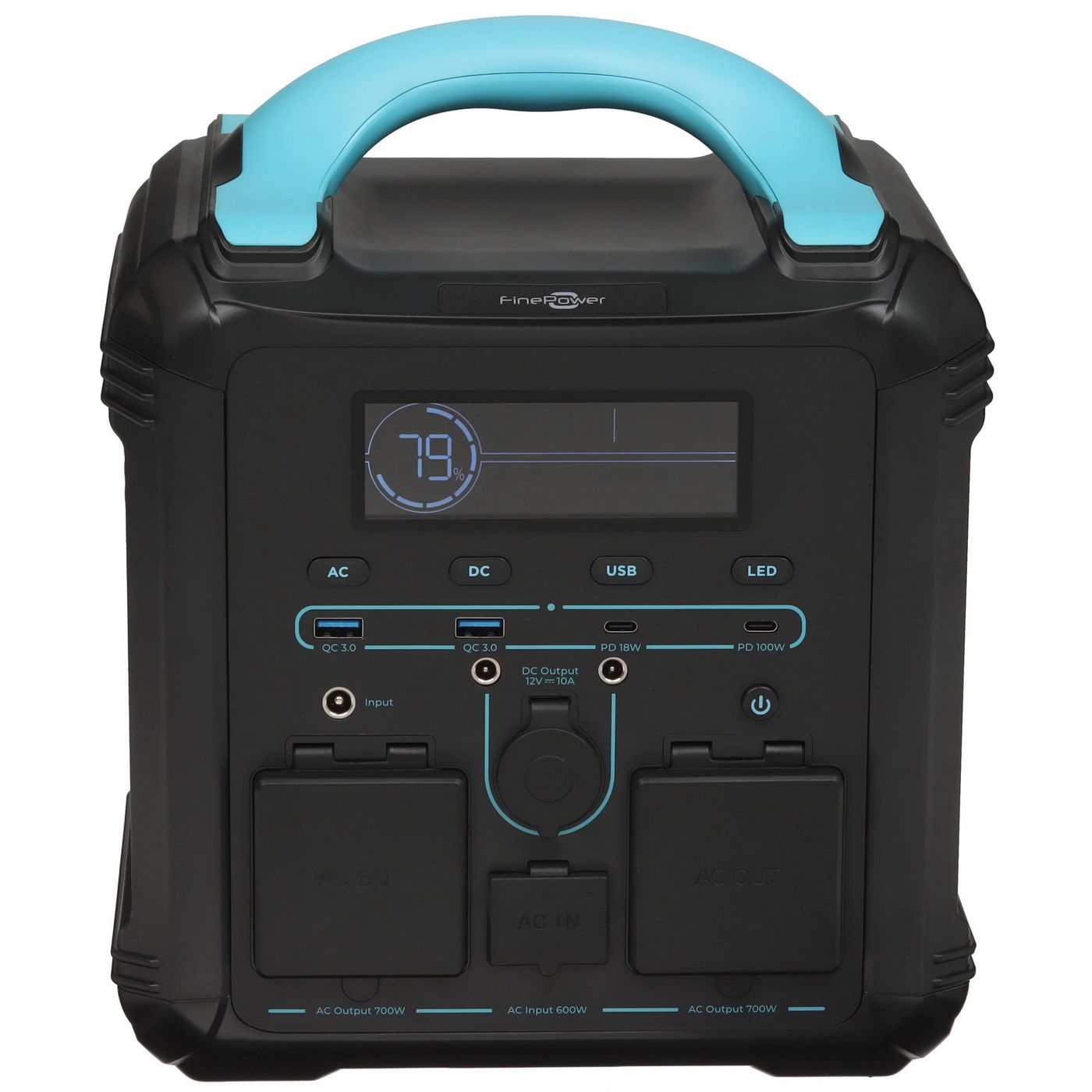 картинка Портативная станция FinePower Zeus 500 (551,25Wh/ 1,4kW, 2xUSB-A(out), 2xUSB-C(in/ out), DC(in/ out) 2xAC(in/ out), MPPT, LMFP, 7 кг, черный) от магазина КомпьютерЦентр