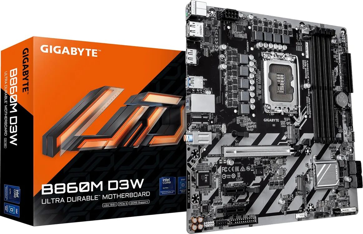 картинка Материнская плата Gigabyte B860M D3W Soc-1851 Intel B860 4xDDR5 mATX AC`97 8ch(7.1) GbLAN RAID+HDMI+DP от магазина КомпьютерЦентр