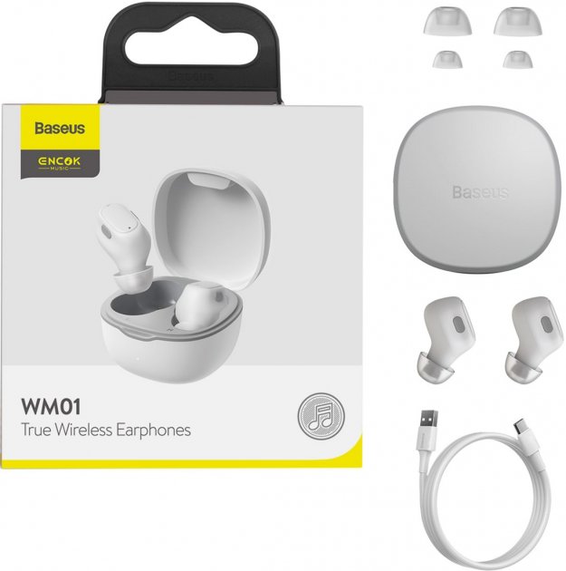 картинка Bluetooth гарнитура Baseus Encok True Wireless WM01 NGWM01-02 White от магазина КомпьютерЦентр