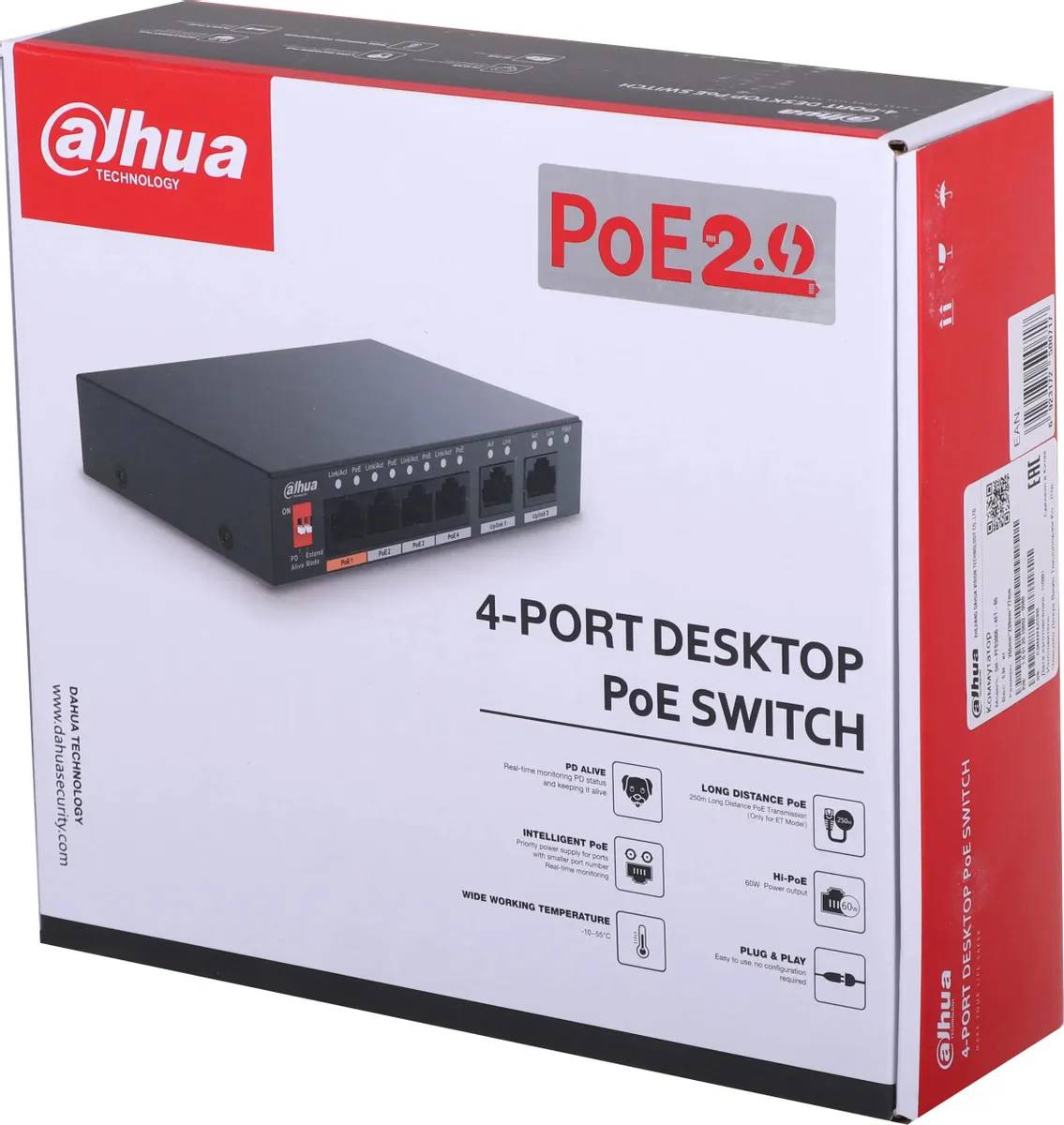 картинка Switch 4-port Dahua DH-PFS3006-4ET-60, 4xRJ45 100Mb, неуправляемый, коммутация 1.8 Гбит/ с, MAC-таблица 2K, пластик от магазина КомпьютерЦентр
