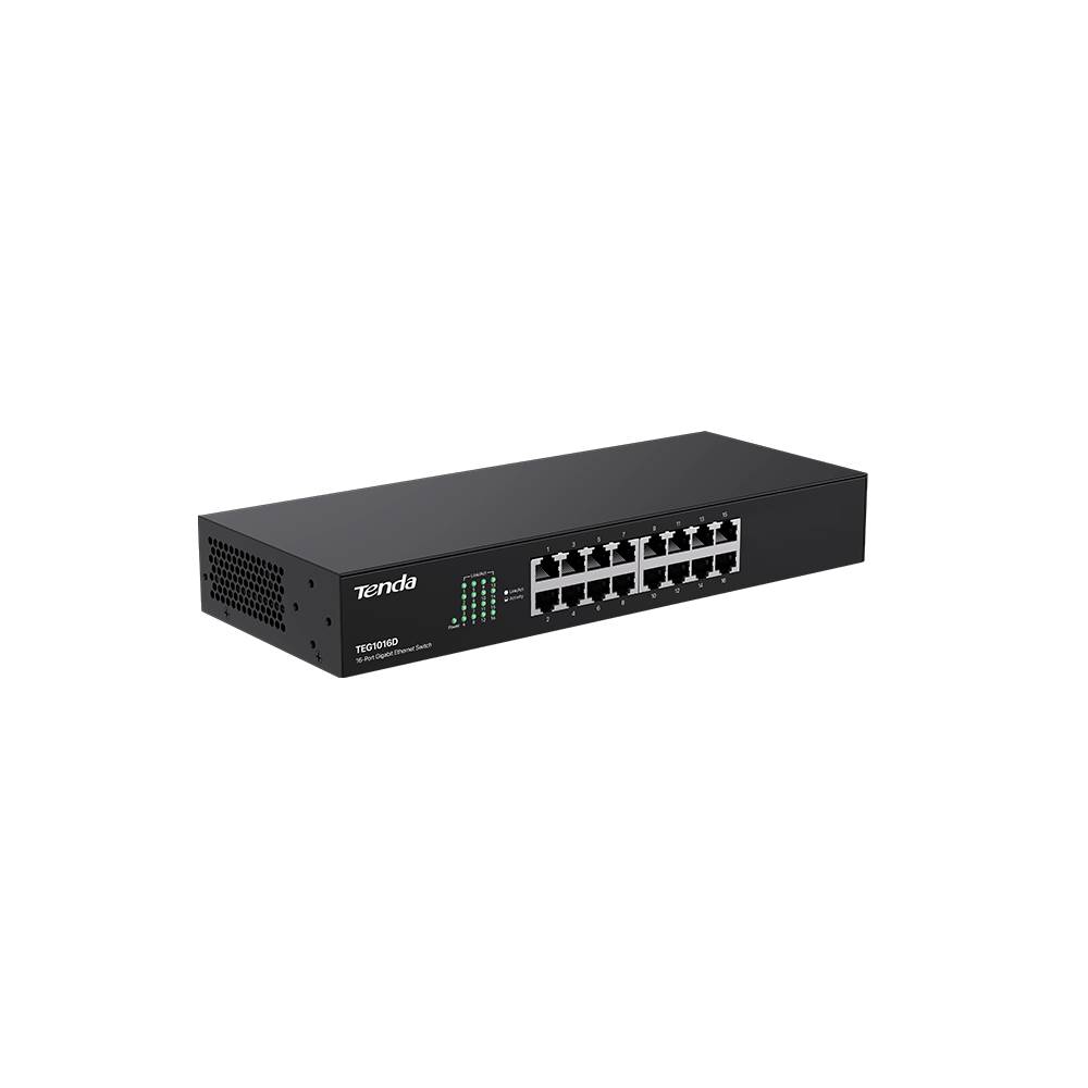 картинка Switch 16-port Tenda TEG1016D 16xGbE неуправляемый, монтируемый в стойку, настенный, настольный, 100 Мбит/ сек, 1000 Мбит/ сек, 16 port от магазина КомпьютерЦентр