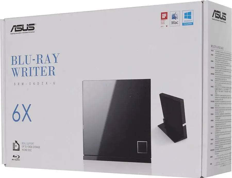 картинка Привод внешний DVD-RW Asus SBW-06D2X-U Black USB Blue-Ray RE от магазина КомпьютерЦентр