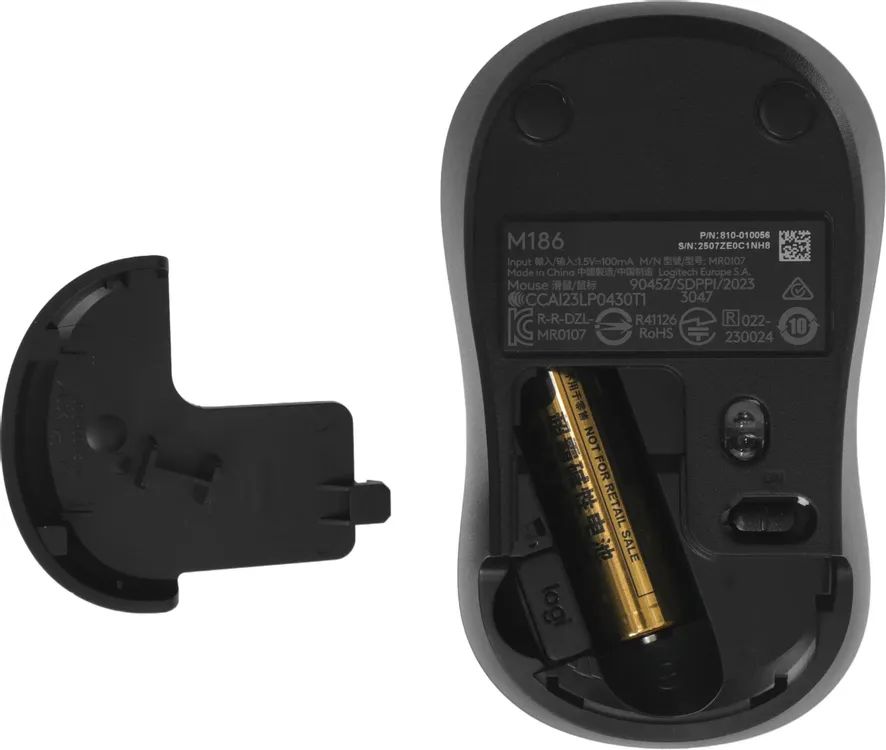картинка Мышка Logitech M186 черный/ серый оптич. (910-004131) от магазина КомпьютерЦентр