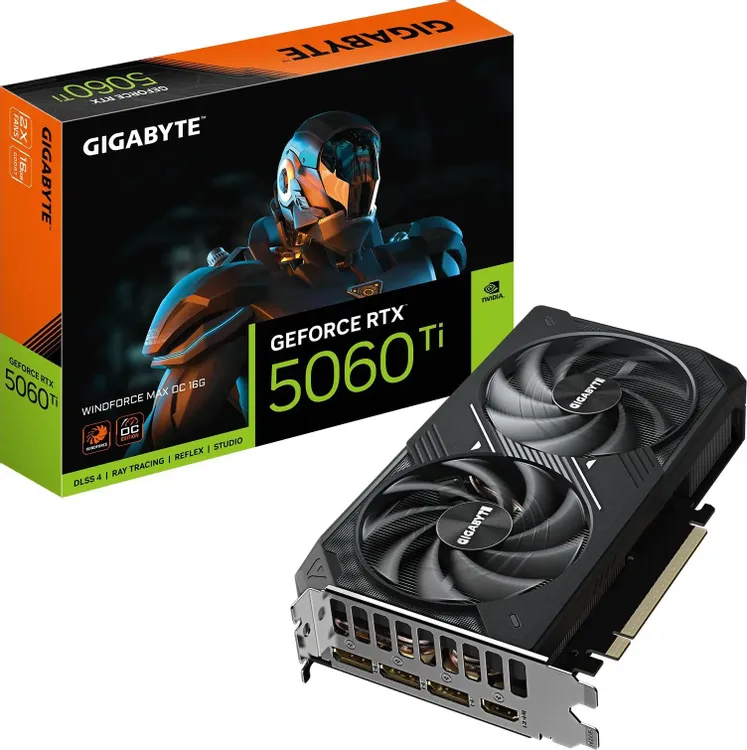 картинка Видеокарта 16Gb GDDR7 GeForce RTX 5060Ti Gigabyte WINDFORCE MAX OC; PCI-E 5.0; 128 bit; 2407/ 28000; DPх3, HDMIх1; 2 FAN (GV-N506TWF2MAX- OC-16GD) от магазина КомпьютерЦентр